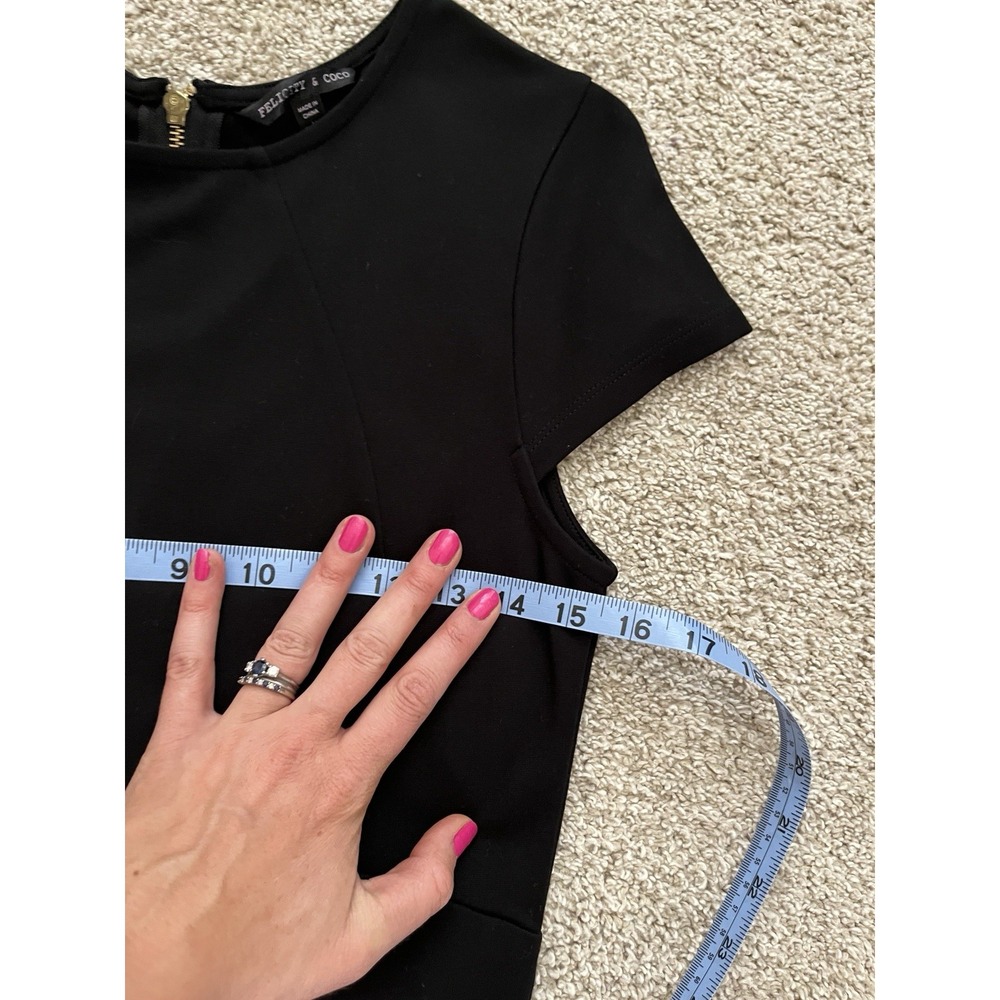 Women's Black Midi Body Con Capped Sleeved Zippered Dress Size Med Classy Sexy - Picture 8 of 10